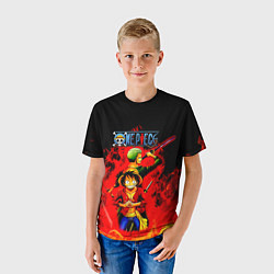 Футболка детская Зоро и Луффи в огне One Piece, цвет: 3D-принт — фото 2