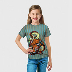 Футболка детская Тигры Змея Полосы, цвет: 3D-принт — фото 2