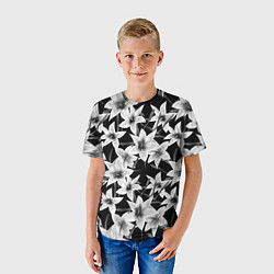 Футболка детская Лилии черно-белые, цвет: 3D-принт — фото 2