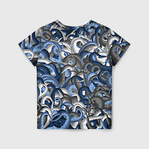 Детская футболка Синий камуфляж с щупальцами / 3D-принт – фото 2