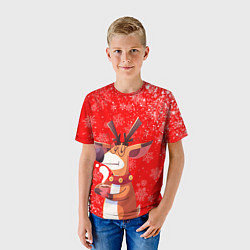 Футболка детская НОВОГОДНИЙ ОЛЕНЬ И ЧАШКА КОФЕ, цвет: 3D-принт — фото 2