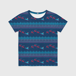 Футболка детская Санта Клаус и олени, цвет: 3D-принт