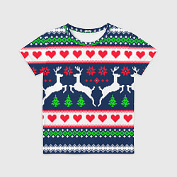 Футболка детская Новогодние олени: узор, цвет: 3D-принт