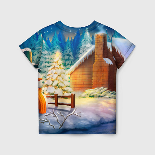 Детская футболка Тигренок на фоне зимнего дома / 3D-принт – фото 2