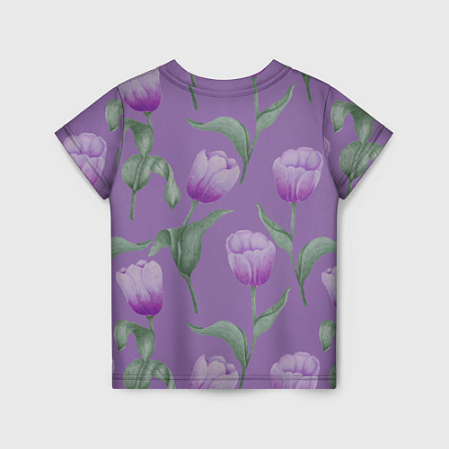 Детская футболка Фиолетовые тюльпаны с зелеными листьями / 3D-принт – фото 2