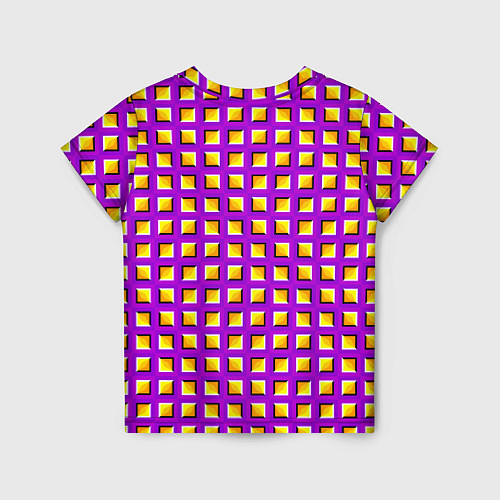 Детская футболка Фиолетовый Фон с Желтыми Квадратами Иллюзия Движен / 3D-принт – фото 2
