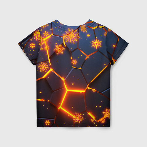 Детская футболка НОВОГОДНИЕ ОГНЕННЫЕ 3D ПЛИТЫ FIRE NEON HEXAGON / 3D-принт – фото 2