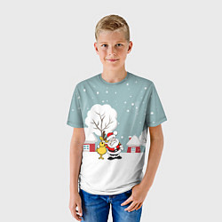 Футболка детская Деревенский Новый Год Дед Мороз и Олень, цвет: 3D-принт — фото 2