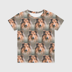 Футболка детская Колли Собака паттерн, цвет: 3D-принт