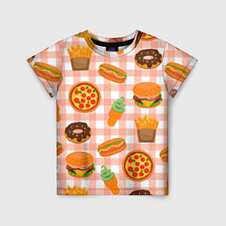 Футболка детская PIZZA DONUT BURGER FRIES ICE CREAM pattern, цвет: 3D-принт