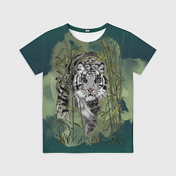 Футболка детская Крадущийся белый тигр символ гола, цвет: 3D-принт