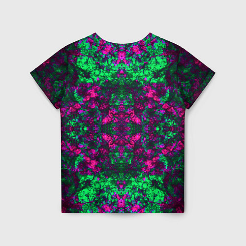 Детская футболка Абстрактный зелено-малиновый симметричный узор / 3D-принт – фото 2