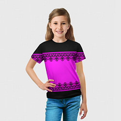 Футболка детская Черное кружево на неоновом розовом фоне, цвет: 3D-принт — фото 2