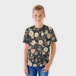 Футболка детская Цветы Астры На Чёрном Фоне, цвет: 3D-принт — фото 2