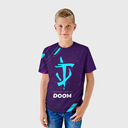 Футболка детская Символ Doom в неоновых цветах на темном фоне, цвет: 3D-принт — фото 2