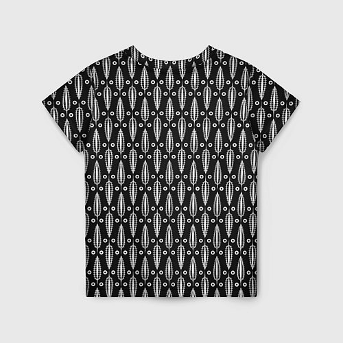 Детская футболка Черно-белый современный модный узор листья / 3D-принт – фото 2