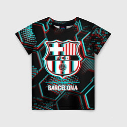 Футболка детская Barcelona FC в стиле Glitch на темном фоне, цвет: 3D-принт