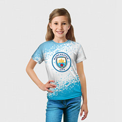 Футболка детская Manchester голубые брызги на белом фоне, цвет: 3D-принт — фото 2