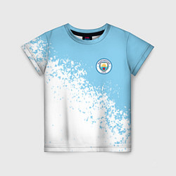 Футболка детская Manchester city белые брызги на голубом фоне, цвет: 3D-принт