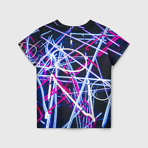 Детская футболка Неоновые хаотичные линии и буквы - Синий / 3D-принт – фото 2