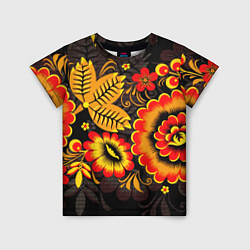 Детская футболка Хохломская Роспись Цветы На Тёмном Фоне