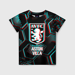 Футболка детская Aston Villa FC в стиле Glitch на темном фоне, цвет: 3D-принт