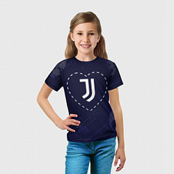 Футболка детская Лого Juventus в сердечке на фоне мячей, цвет: 3D-принт — фото 2