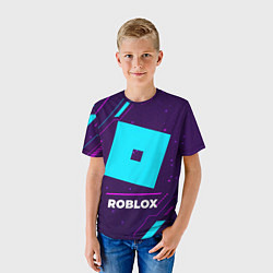 Футболка детская Символ Roblox в неоновых цветах на темном фоне, цвет: 3D-принт — фото 2