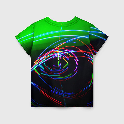 Детская футболка Неоновые абстрактные волнообразные огни - Зелёный / 3D-принт – фото 2