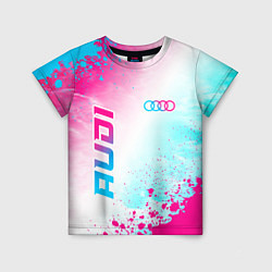 Футболка детская Audi neon gradient style: символ и надпись вертика, цвет: 3D-принт