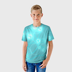 Футболка детская Голубая неоновая абстрактная геометрия, цвет: 3D-принт — фото 2