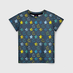 Футболка детская Парад звезд на синем фоне, цвет: 3D-принт
