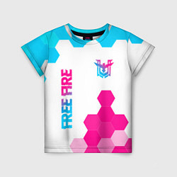 Футболка детская Free Fire neon gradient style: символ и надпись ве, цвет: 3D-принт