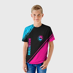 Футболка детская Brighton - neon gradient: символ и надпись вертика, цвет: 3D-принт — фото 2
