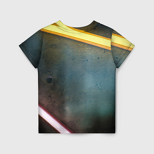 Детская футболка Абстрактная тёмная поверхность и неоновые фонари / 3D-принт – фото 2
