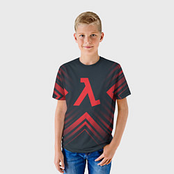 Футболка детская Красный символ Half-Life на темном фоне со стрелка, цвет: 3D-принт — фото 2