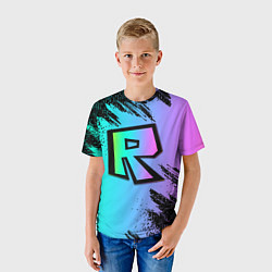 Футболка детская Roblox neon logo, цвет: 3D-принт — фото 2