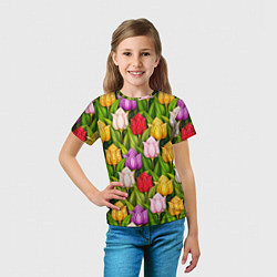 Футболка детская Объемные разноцветные тюльпаны, цвет: 3D-принт — фото 2