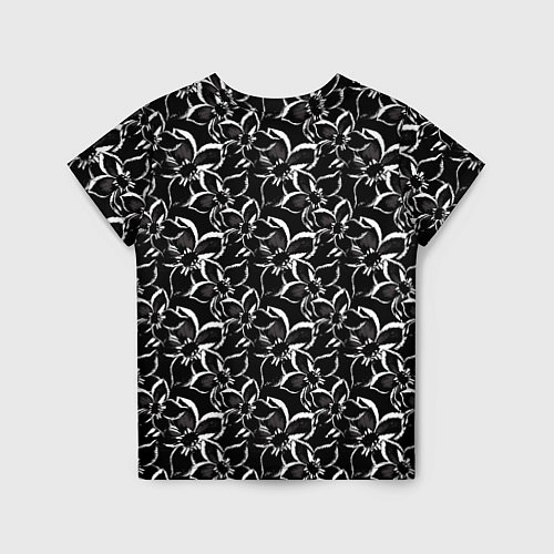 Детская футболка Черно-белый цветочный узор / 3D-принт – фото 2