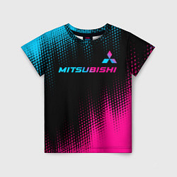 Футболка детская Mitsubishi - neon gradient: символ сверху, цвет: 3D-принт