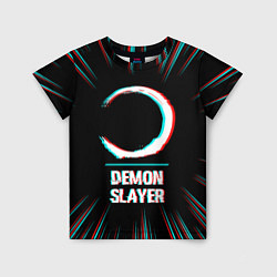 Футболка детская Символ Demon Slayer в стиле glitch на темном фоне, цвет: 3D-принт