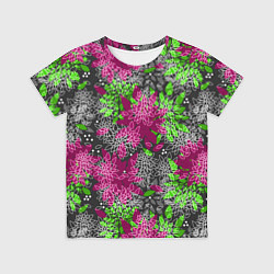 Футболка детская Цветочный узор в бордовых и зеленых тонах Ретро, цвет: 3D-принт