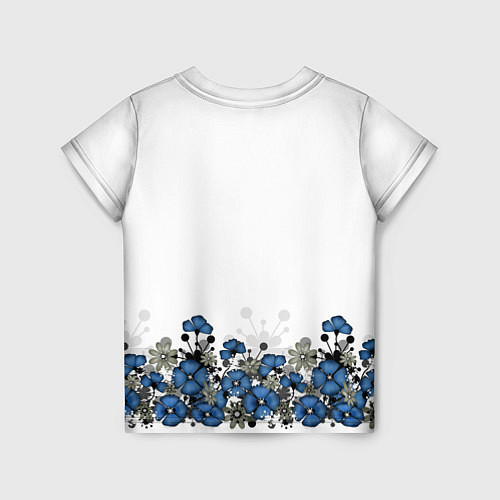 Детская футболка Синий цветочный узор -кайма / 3D-принт – фото 2