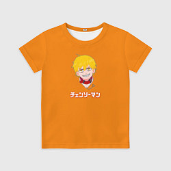 Футболка детская Человек-бензопила Дэндзи на оранжевом фоне, цвет: 3D-принт