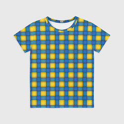 Футболка детская Желтый с синим клетчатый модный узор, цвет: 3D-принт