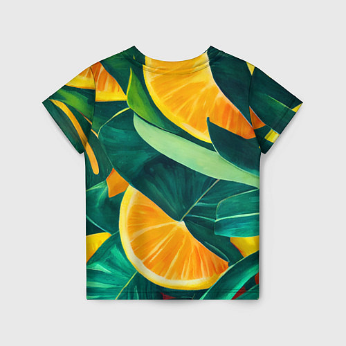 Детская футболка Листья монстеры и дольки апельсинов / 3D-принт – фото 2