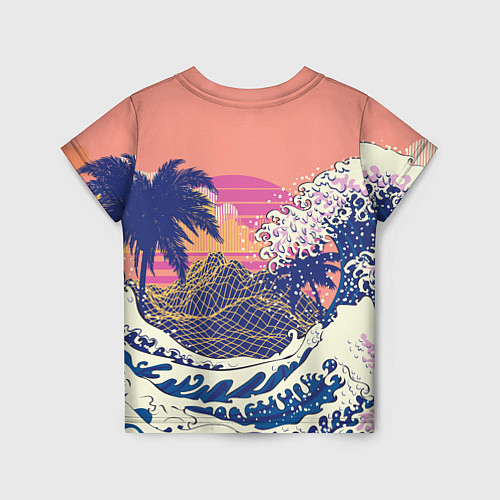 Детская футболка Ретро дизайн большие волны, пальмы и абстрактные г / 3D-принт – фото 2