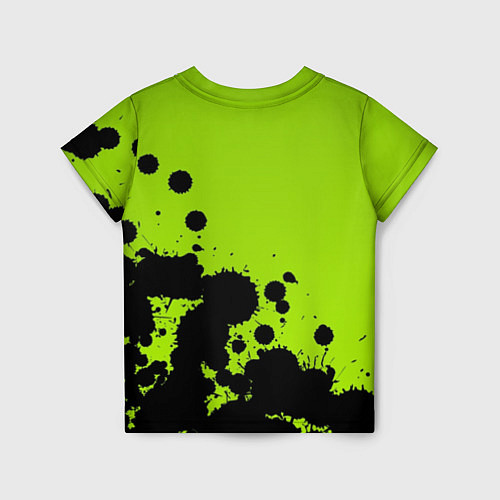 Детская футболка Чёрные кляксы на зелёном фоне / 3D-принт – фото 2