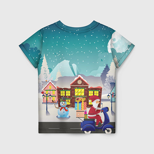 Детская футболка В Новогоднюю ночь Дед Мороз едет на скутере с пода / 3D-принт – фото 2