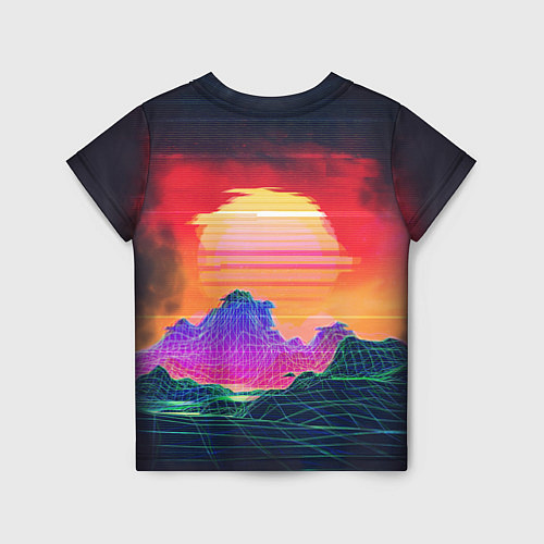 Детская футболка Синтвейв неоновые горы на закате / 3D-принт – фото 2